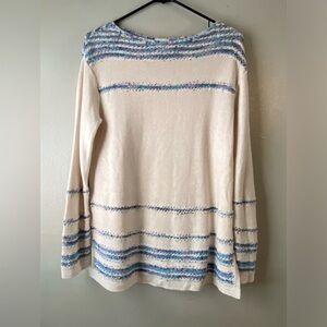 J. Jill Cream and Blue Casual Striped Sweatshirt